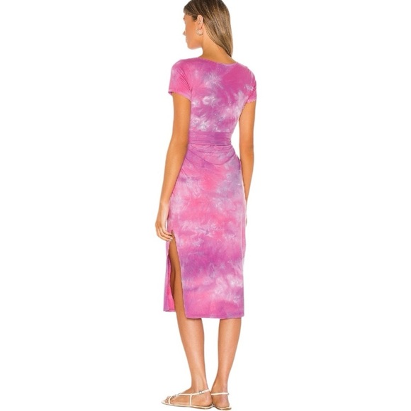 Lovers + Friends Dress Womens Large Pink Brooklyn Tie Dye Midi Side Slit Stretch - Picture 7 of 15